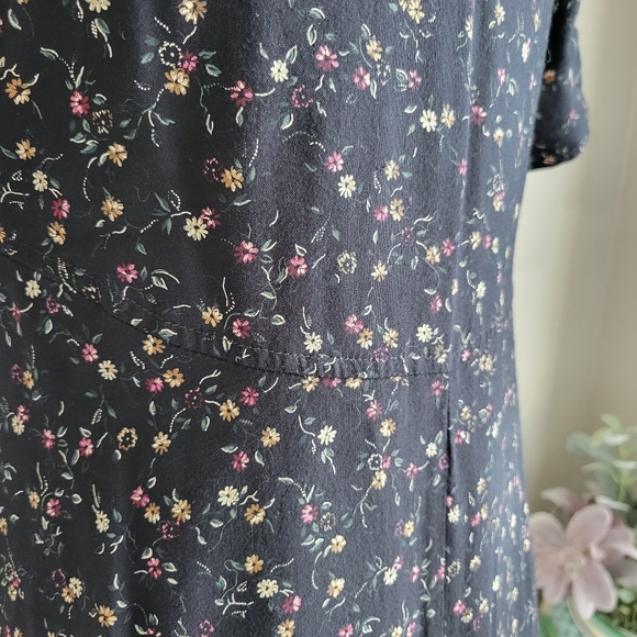 Vintage Petite Jazz Midi Black floral Ditzy Dress 90s, Prairie Cottage Core EUC - Picture 5 of 6